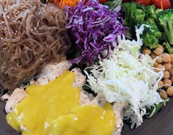 Colorful foods eaten as part of a mediterranean diet
