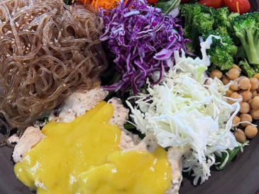 Colorful foods eaten as part of a mediterranean diet
